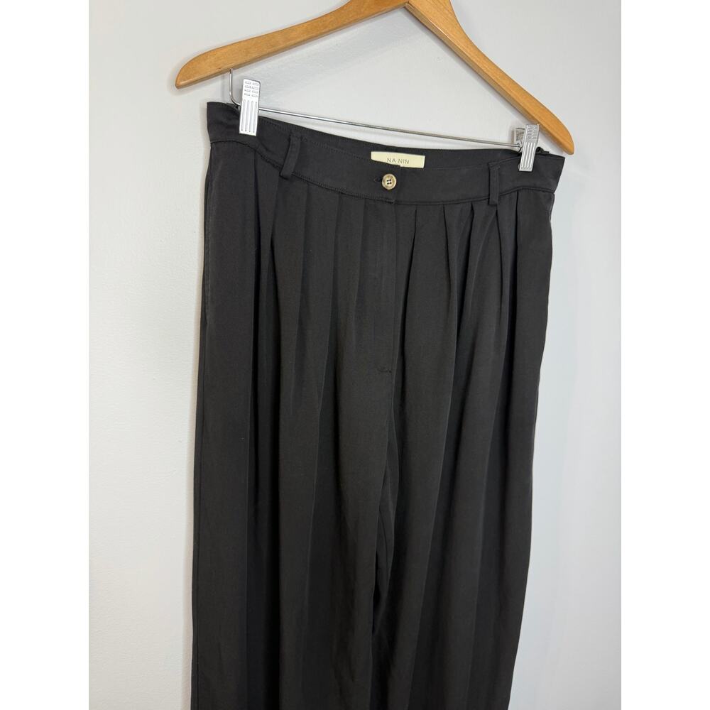 NA NIN Winnie Tencel Pleated Pant High Rise Black Relax Women's L - Picture 10 of 11